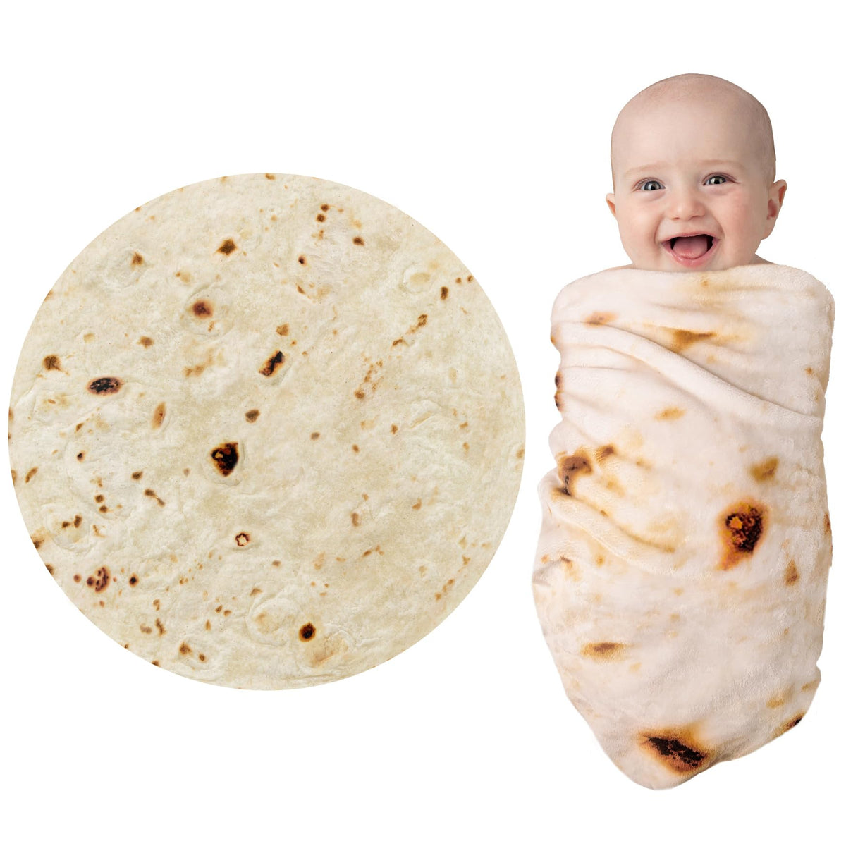 پتو پیچ تورتیلا بوریتوس جوربست برای بزرگسالان، کودکان و نوزادان، هدیه تولد، پتو دو رو با طرح غذا، هدیه خنده‌دار برای زنان، مردان و نوجوانان، پتو نرم فلانل تاکو 285 GSM (زرد، 47 اینچ)