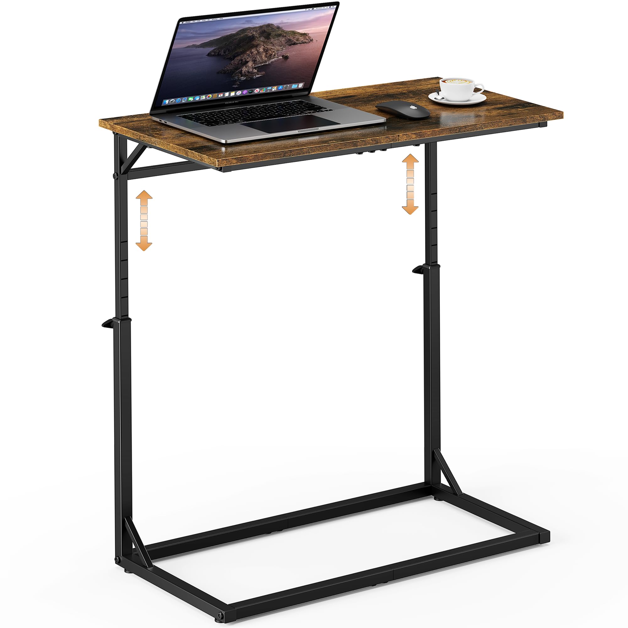 Vagusicc C Shaped End Table, 33"Tall Side Table for Couch, C-Table Sofa Table Adjustable Height Side Table, Large Surface Slide Under Couch Table, Coffee Table TV Tray for Living Room, Bedroom, Black