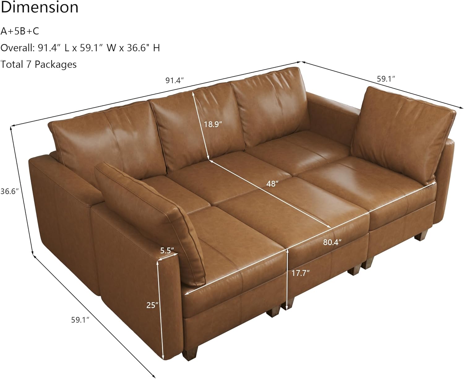 EASE MOOSE Faux Leather Sectional Modular Sleeper Sofa Sectional Sofa Bed with Storage, Faux Leather Modular Sofa Sectional Couch Brown