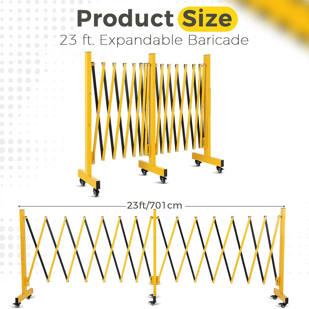 Expandable Safety Barricade, 23FT Portable Folding Security Barrier Gate, Retractable Adjustable Metal Barricades, Traffic Crowd Control Fence, for Outdoor, Industrial or Residential Use