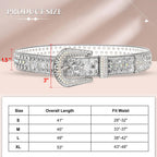 WHIPPY Women Rhinestones Leather Belts Bling Studded Western Cowgirl Waist Belt for Jeans Pants with Removable Buckle, Silver Sequin, S