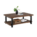 Alaterre Furniture Pomona Rustic Coffee Table with Storage Shelf - 42-Inch Industrial Modern Metal and Solid Wood Living Room Table - Easy Assembly Farmhouse Living Room Furniture (Rustic Natural)