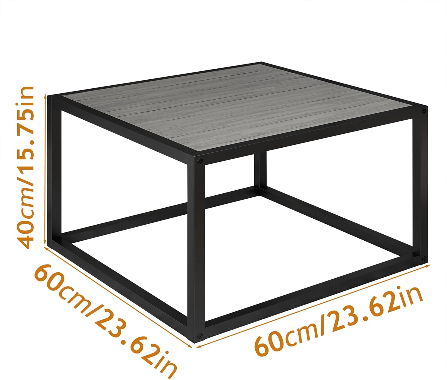 Square Coffee Tables for Living Room, Small Coffee Table with Storage Center Side Table with Wood Tabletop and Sturdy Metal Frame,Black and Gray/60x60x40cm