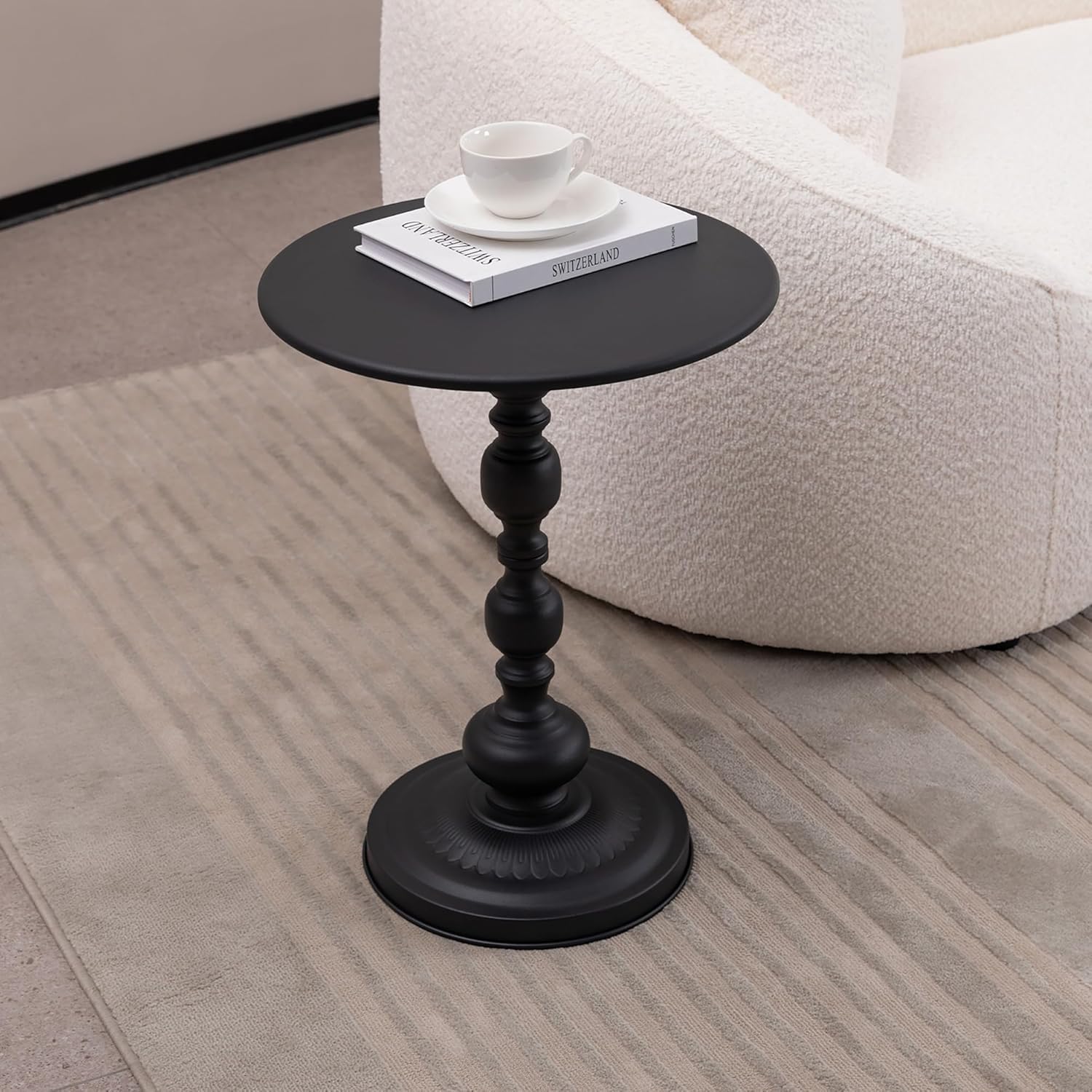 Pedestal Side Table, Small Drink Tables Pedestal Stand, Black Square Mini End Table, Cocktail Martini Coffee Tables, Tiny Side Table for Living Room,Small Spaces,Sofa,Couch
