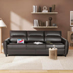 STHOUYN 85” Faux Leather Sofa Brown Leather Couch with USB, Mid Century Modern 3 Seater Couches Sofas Living Room Apartment, Large Office Sofa Couch, Stain Resistant & 3 Tufted Cushion (Brown)