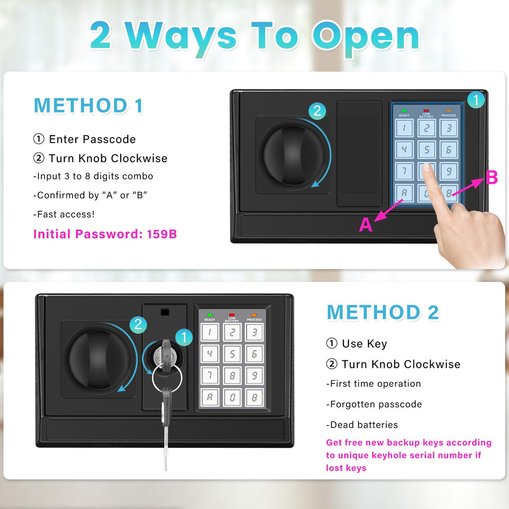 2.5 Cuft brandsikker boks, pengeskab til hjemmet med brandsikker vandtæt taske, tyverisikring digital sikkerhedsboks med smart alarmsystem, aftagelig hylde, mute-funktion, personlig pengeskab til pengesmykker