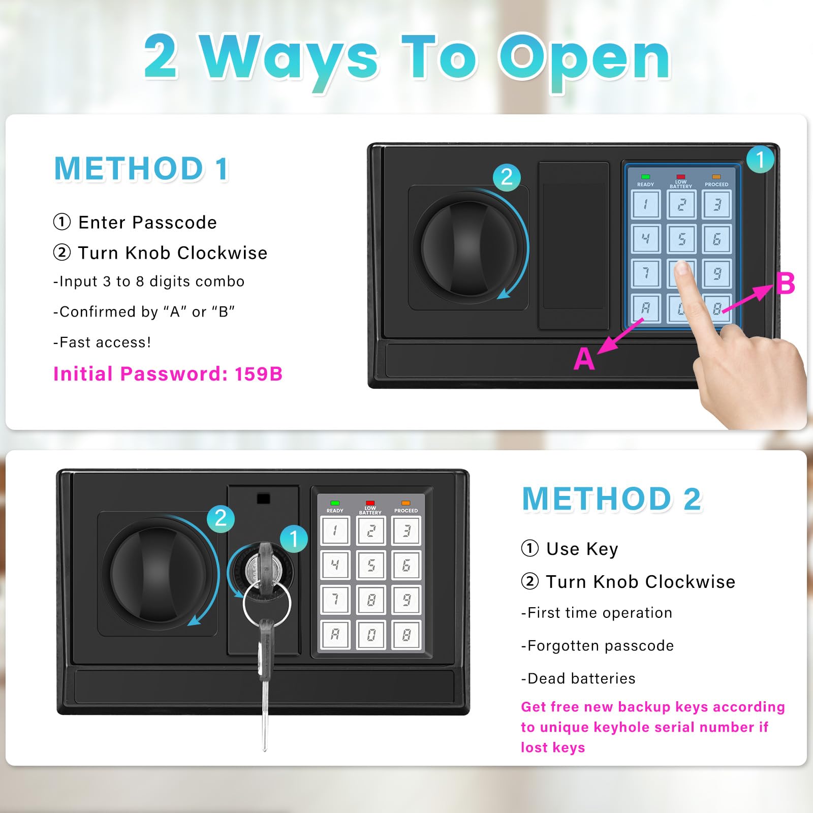 2.5 Cuft brandsikker boks, pengeskab til hjemmet med brandsikker vandtæt taske, tyverisikring digital sikkerhedsboks med smart alarmsystem, aftagelig hylde, mute-funktion, personlig pengeskab til pengesmykker