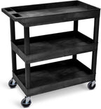 Tubstr 3-Tier Rolling Utility Cart with Wheels | Supports 300 lbs. Total | Heavy-Duty Capacity for Garage Storage, Office Spaces, & Kitchen Use | Durable Tool Cart with Locking Wheels (Black, 32 x 18)