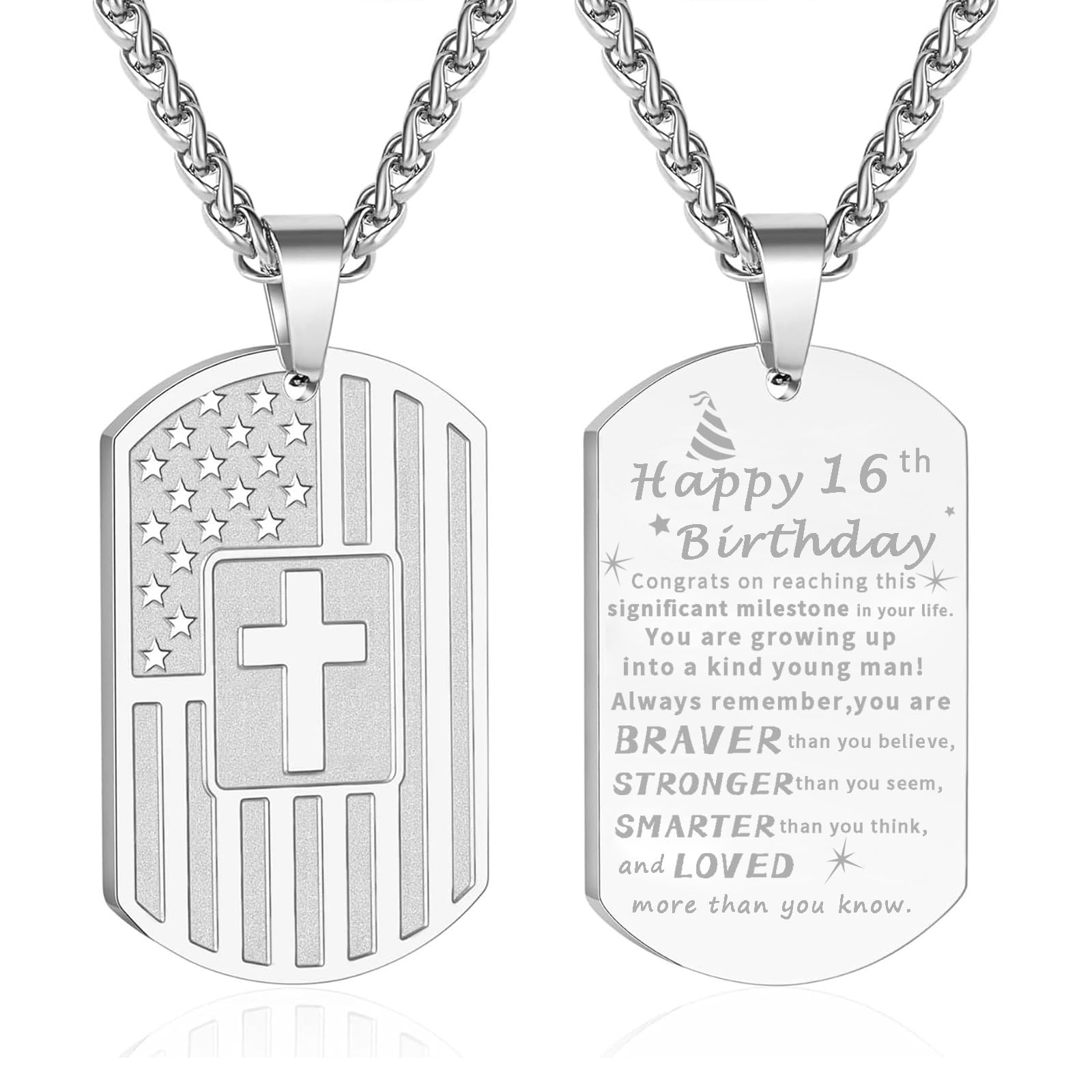 DuoDiner Graduation Gifts-American Dog Tag Necklace Bible Verse Pendant, First Communion Baptism Confirmation Religious Graduation Gifts for Him Boys Men Kids Teens Dad