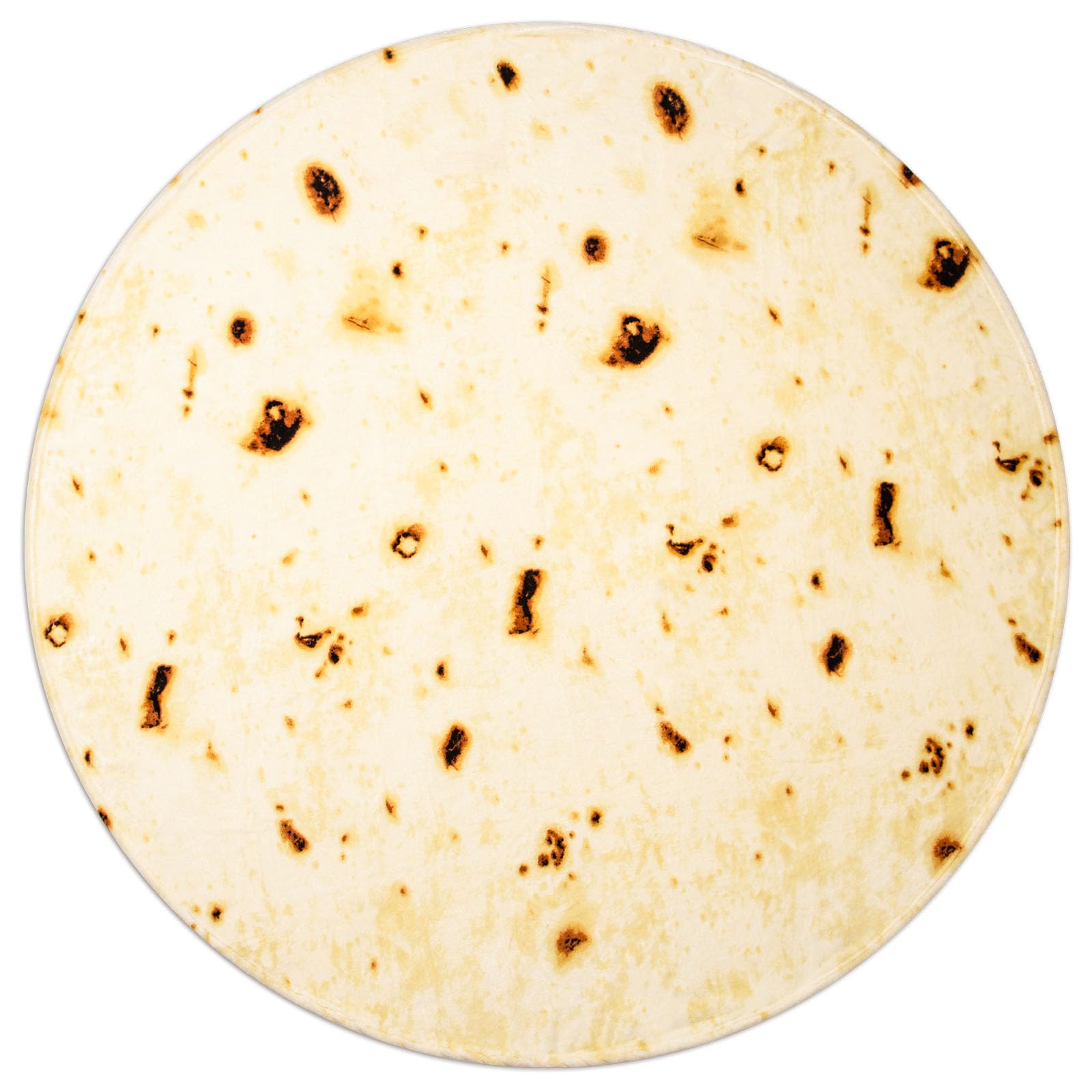 Vessia Burritos Tortilla Blanket Throw Size(Beige,47 inches), Giant Realistic Funny Food Throw for Adults and Kids, 300 GSM Double Sided Soft Novelty Round Taco Blanket