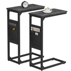 TUTOTAK C Shaped End Table with Charging Station, Side Table for Sofa, Couch Table with Storage Bag, TV Tray with 2 USB Ports and Outlets for Living Room, Bedroom, Brown TB01BB024