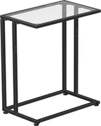 Simple Trending C Table Tempered Glass End Table, Couch Side Table, Snack Sidetable with Metal Frame, TV Tray Table for Small Space, Sofa Couch and Bed Side Table, Black
