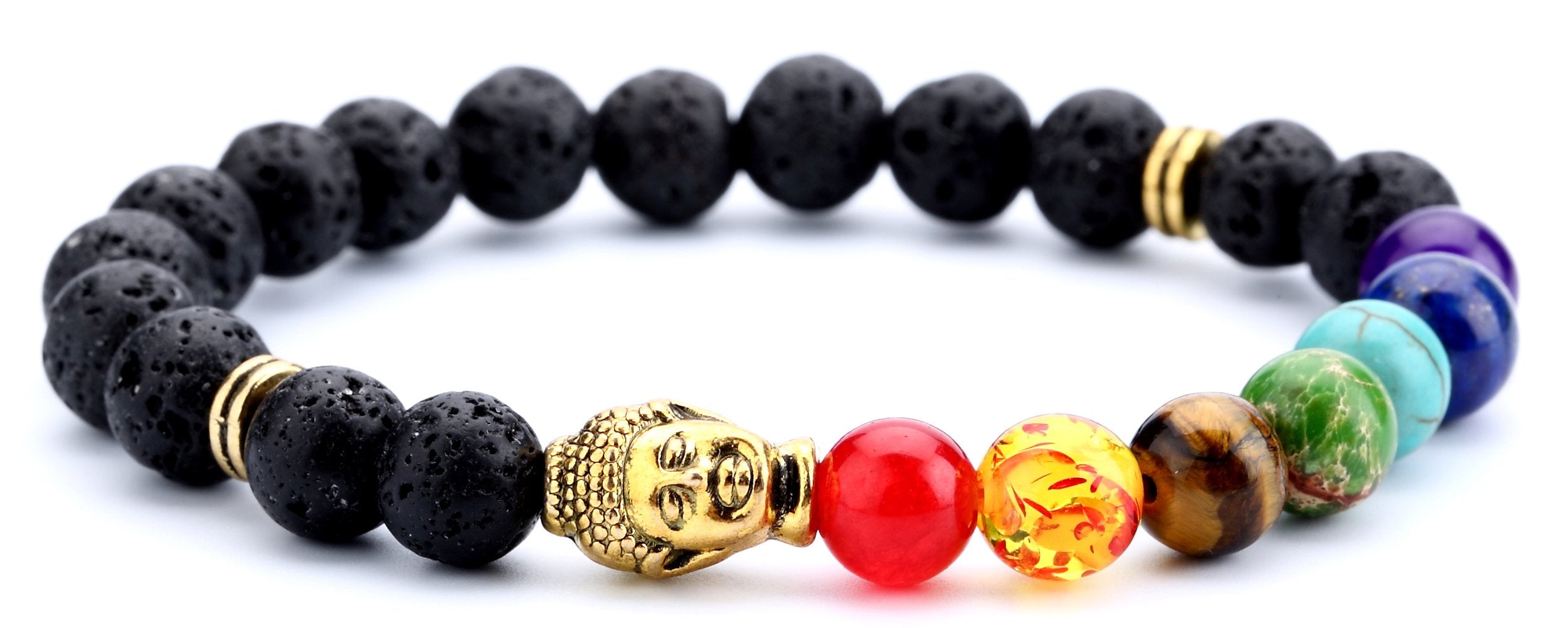 Hamoery Men Women 8mm Lava Rock 7 Chakra Beads Chakra Bracelet Braided Rope Natural Stone Yoga Bracelet Bangle