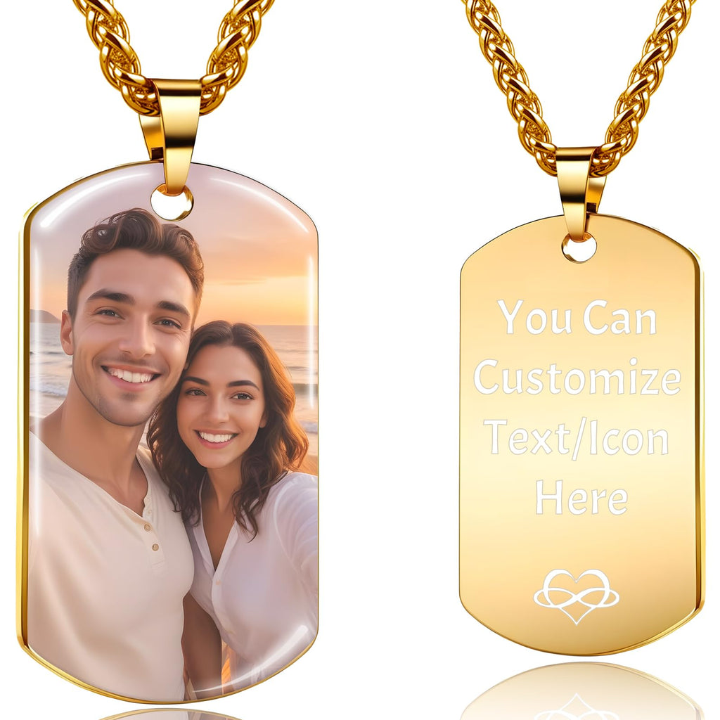 Picture Necklace Personalized Photo, Custom Necklace for Men Customized Engraved Necklace with Photo Text Memorial Gifts for Women Dad Mom
