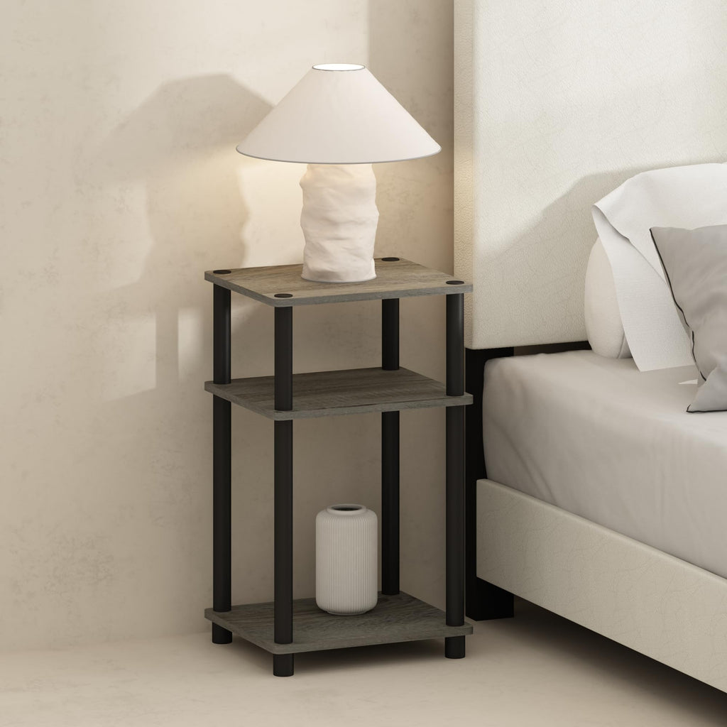 Furinno Just 3-Tier Turn-N-Tube Nightstand, 2-Pack, Columbia Walnut/Black