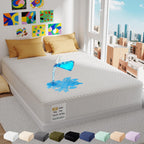 OhGeni 100% Waterproof Queen Size Mattress Protector,Soft Mattress Pad, Cooling Breathable Fitted Sheets,Washable Bed Cover,Non-Slip Deep Pocket,Noiseless for Bedroom