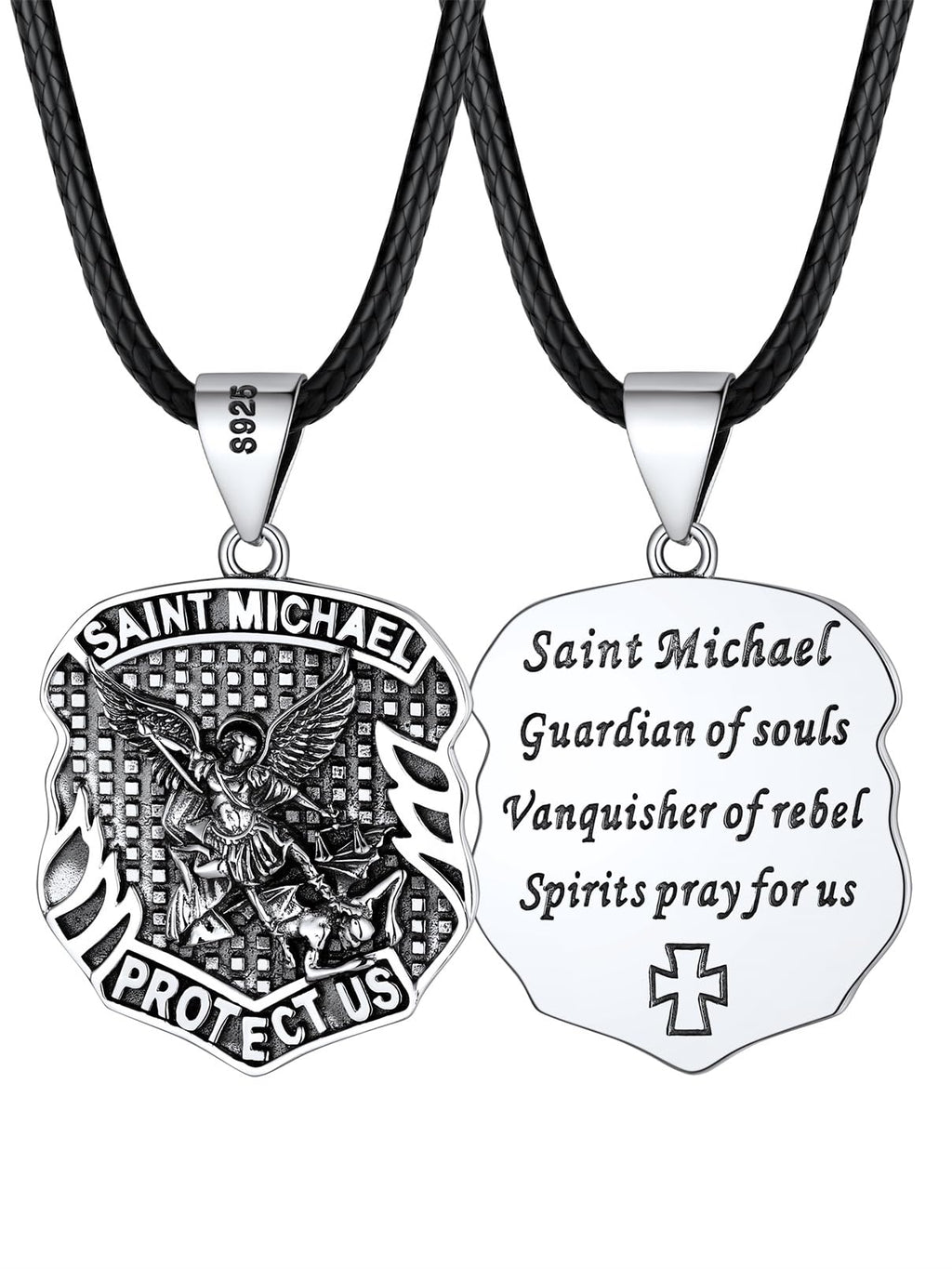 FaithHeart Saint Michael Necklace, Stainless Steel/18K Gold Plated St Michael the Archangel Pendant Amulet for Men Women with Gift Packaging