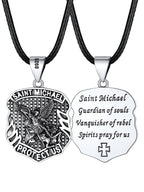 FaithHeart Saint Michael Necklace, Stainless Steel/18K Gold Plated St Michael the Archangel Pendant Amulet for Men Women with Gift Packaging