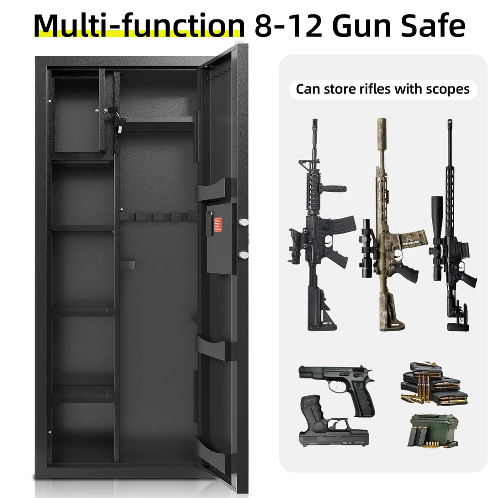 KAER 8-12 Gun Safe Multi-function Gun Safe, Gun Safe for Rifles and Pistols, Gun Cabinet, Large Gun Safe for Home Rifles and Shotguns, Electronic Gun Cabinet with Removable Shelf and Gun Rack (1450)