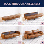 Vonanda Faux Leather Sofa Couch, Mid-Century 73 Inch 3 Seater Leather Couch with Hand-Stitched Comfort Cushion and Bolster Pillows for Living Room,Elegant Cognac Tan