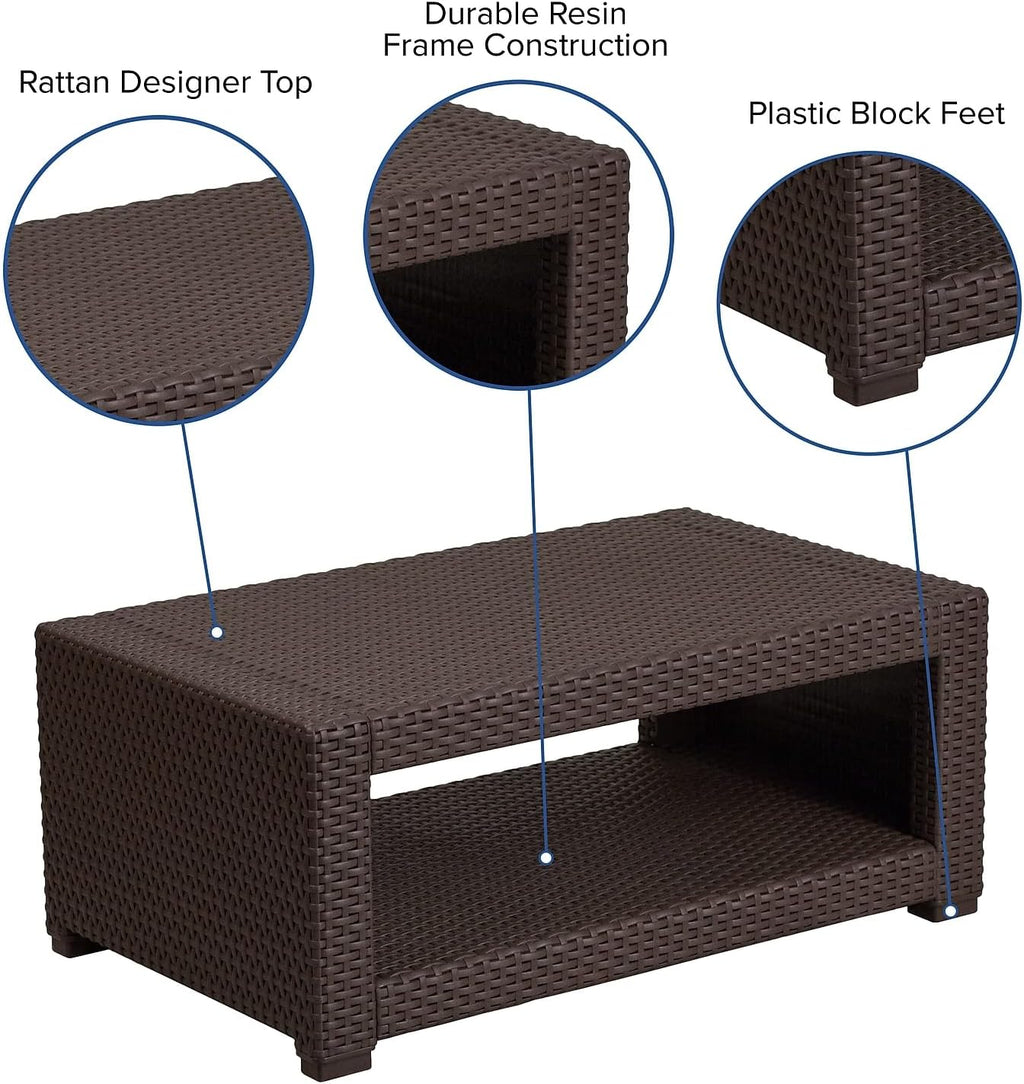 Flash Furniture Seneca Chocolate Brown Faux Rattan Coffee Table