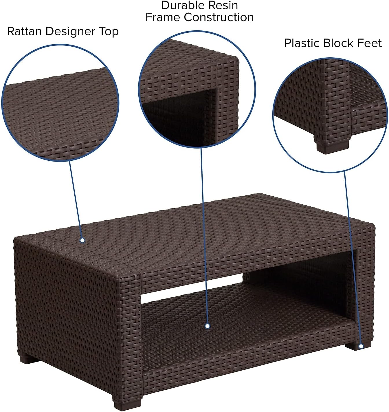 Flash Furniture Seneca Chocolate Brown Faux Rattan Coffee Table