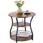 Small Side Table Round End Table with Storage Shelf Basket, 3-Tier Accent Corner Sofa Couch Side Tables Coffee Drink Table for Small Spaces,Round Nightstand for Living Room, Bedroom, Greige