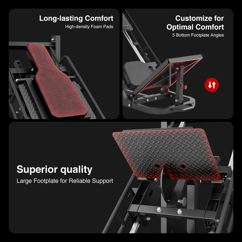 Dripex Leg Press Machine, Leg Press Machines for Home Gym with Roller Bearing,Professional Adjustable Leg Press Hack Squat Machine Combo with 4 Weight Plate Storage Holders for Full Lower Body Workout