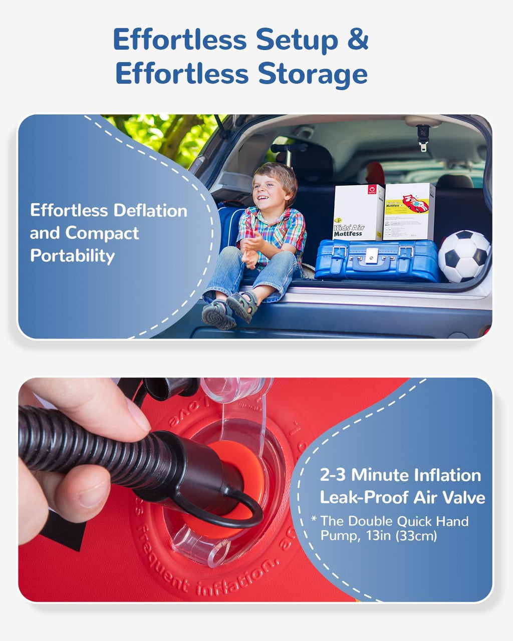 Lit gonflable pour enfants QPAU, lit de voyage pour tout-petits avec côtés, pour camping, voyage, hôtel ou usage domestique, pompe à main incluse