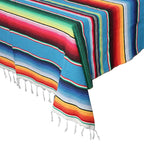AerWo Mexican Tablecloth 60 x 85, Mexican Serape Blanket with Tassels for Fiesta Party Cinco De Mayo Decorations, Rectangle Woven Stripe Tablecloth, Outdoor Picnic Blankets Dining Table Cover