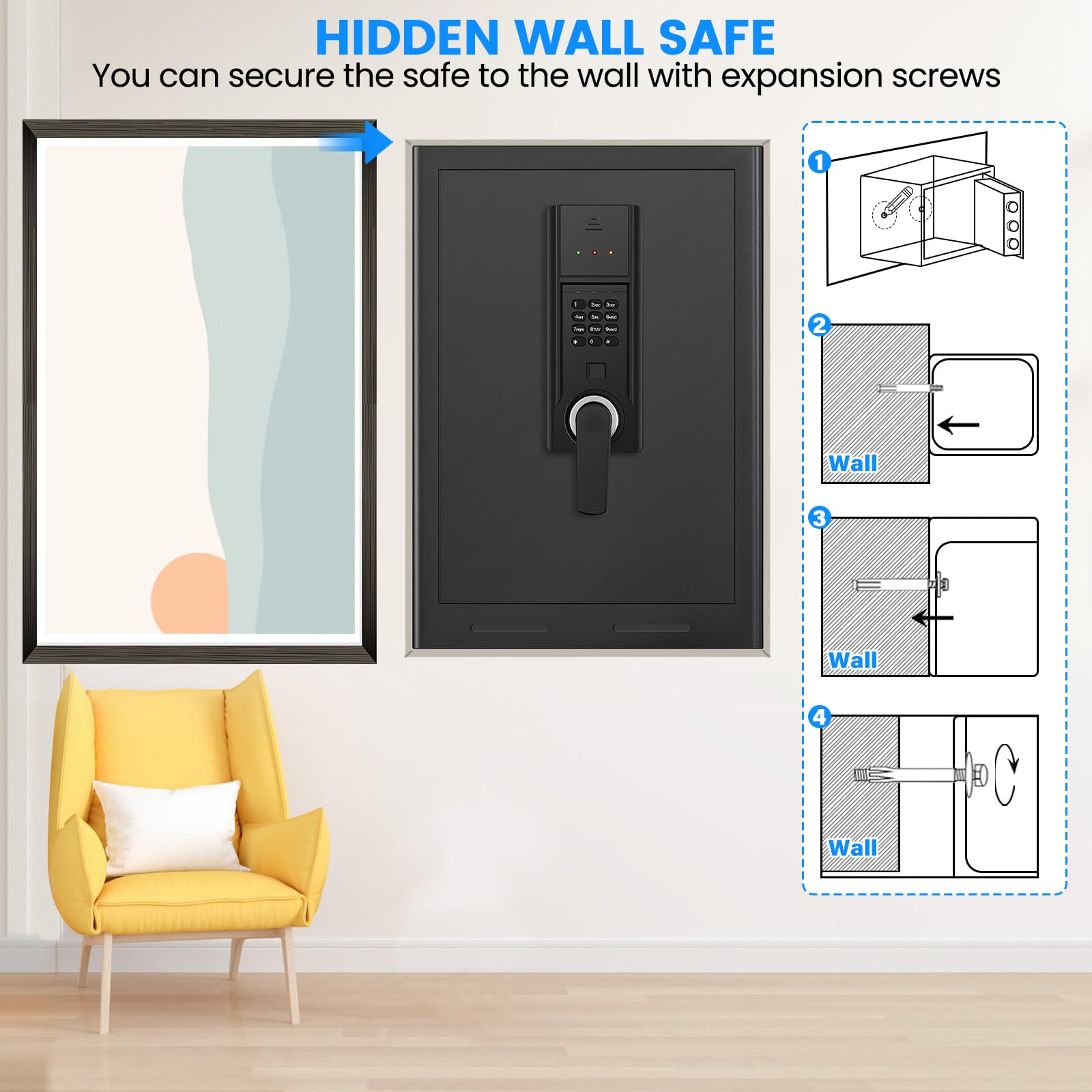 3.0 Cub Large Safe for Home Use, Fireproof Home Safe Box with Electronic Keypad, Spare Key, Smart Alarm, Mute Mode, Anti-theft Fire proof Safe for Documents, Jewelry, Medicines