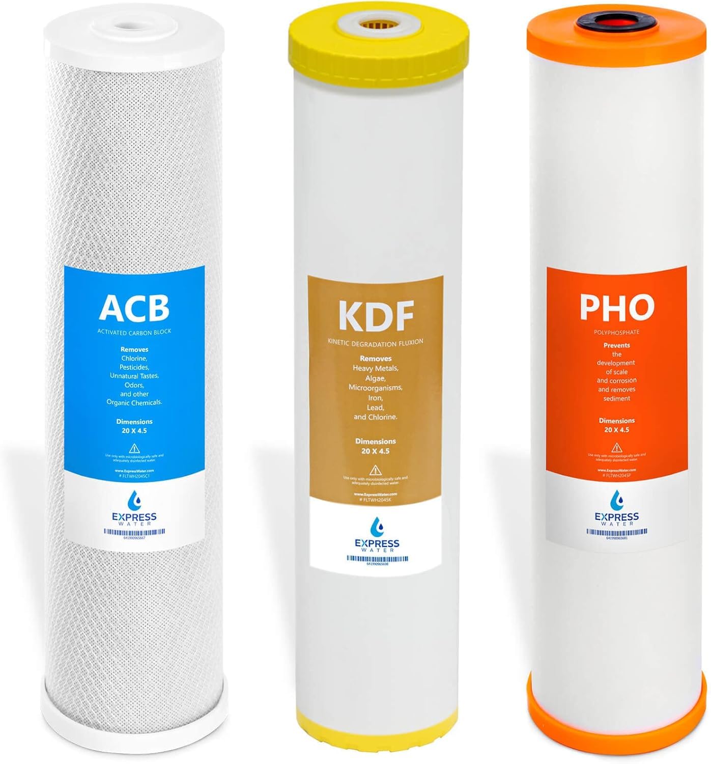 Express Water Whole House Heavy Metal Water Filter Set – 3 Stage Water Filtration Replacement Kit – Sediment, Carbon Block, KDF High Capacity Cartridge Filters – 5 Micron Water Filter 4.5” x 20” inch