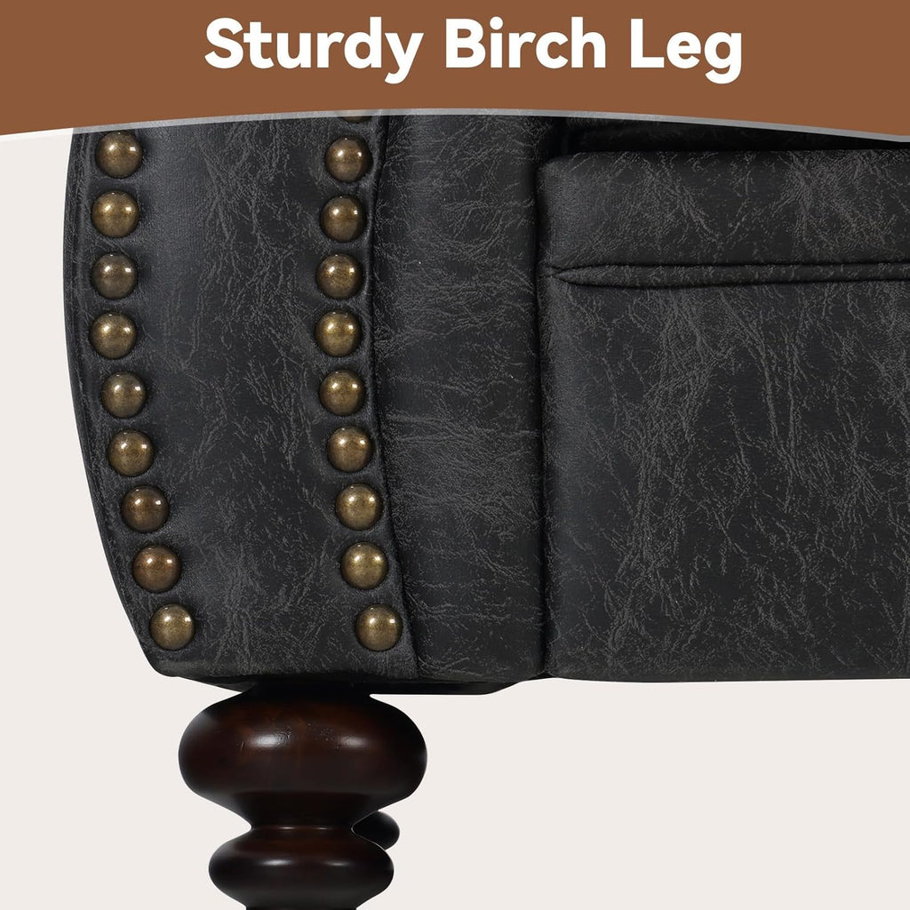 88’’ Rivet Couch,Living Room Sets,Mid-Century Couch, Solid Wooden Frame for Living Room,Upholstered Sofa (Grey, 3 Seats)