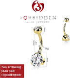 Forbidden Body Jewelry 14K Gold Belly Button Ring 14G 10mm w/Double Crystal - Stainless 316L Surgical Steel Belly Button Piercing - Yellow Barbell Belly Rings Women Navel Piercing Jewelry (1 Pc)
