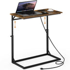 Vagusicc C Shaped End Table, 33"Tall Side Table for Couch, C-Table Sofa Table Adjustable Height Side Table, Large Surface Slide Under Couch Table, Coffee Table TV Tray for Living Room, Bedroom, Black