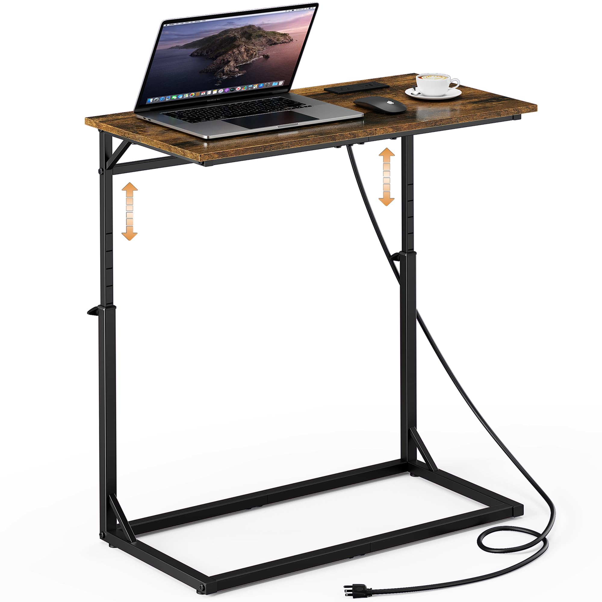 Vagusicc C Shaped End Table, 33"Tall Side Table for Couch, C-Table Sofa Table Adjustable Height Side Table, Large Surface Slide Under Couch Table, Coffee Table TV Tray for Living Room, Bedroom, Black