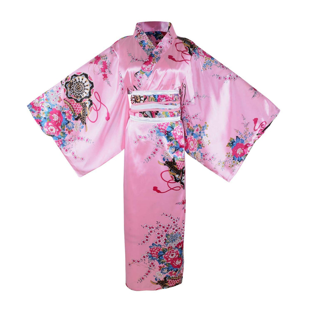 Kimono Costume Adult Japanese Geisha Floral Patten Gown Blossom Bathrobe Sleepwear With Obi Belt