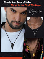 FaithHeart Viking Raven Necklace for Men, Norse Mythology Raven Skull Pendant Sturdy Stainless Steel Amulet Jewelry Gift for Men