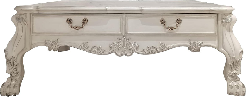 Acme Dresden 2 Drawers Coffee Table in Bone White