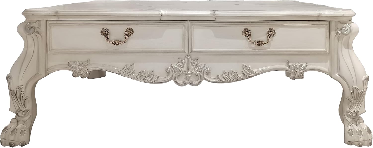 Acme Dresden 2 Drawers Coffee Table in Bone White