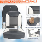 Boat Seats 2 Pack, Skureay Low/High Back Fishing Folding Boat Seat Waterproof Captain Boat Chair，Boatseat 2 Pack Suitable for Jon/Pontoon/Canoe/Bass Tracker Boat seats-UNIQUE Color Design (Gray/White)