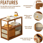 Tiita Rattan Nightstand Side Table, Bamboo Accent Bedside Tables, Glass Coffee Tables, Boho Wooden End Table with Storage for Small Space, Living Room and Bedroom