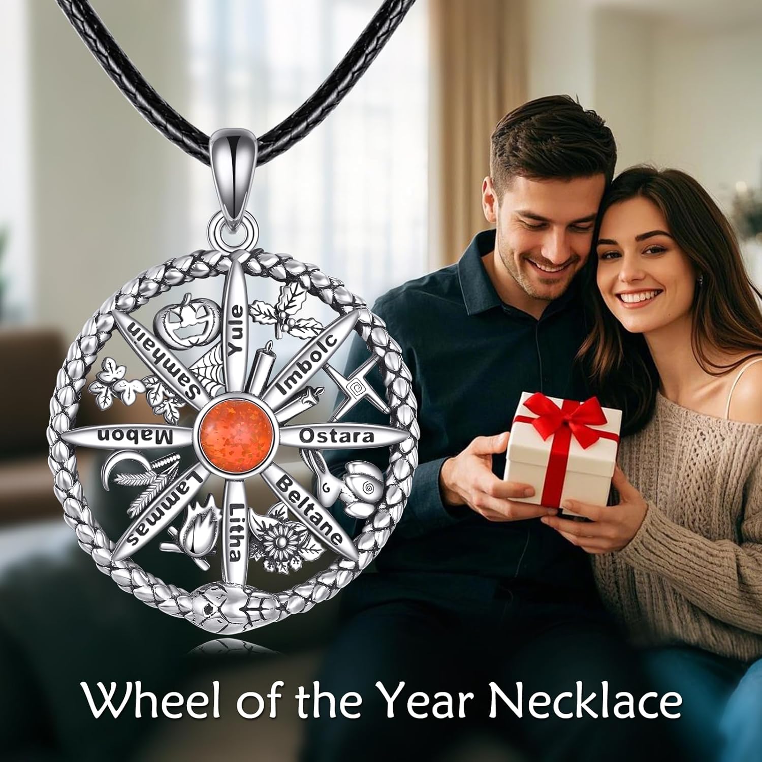 YAFEINI Wheel of the Year Necklace Sterling Silver Ouroboros Necklace Wheel of the Year Sabbat Calendar Pagan Jewelry for Women