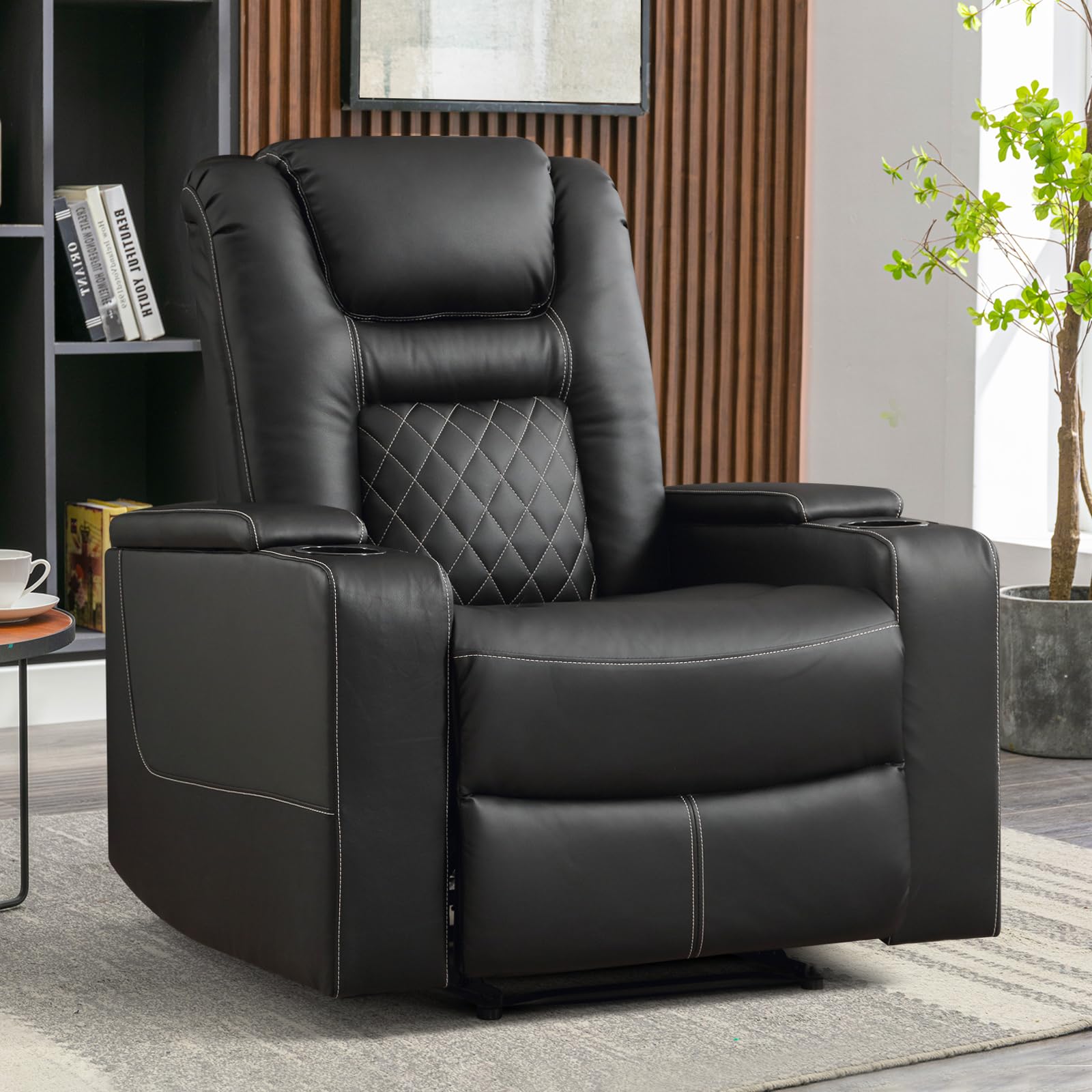 Home Theater Seats, Faux Leather Movie 3 Seat Recliner Sofa with Hidden Arm Storage, Power Gaming Reclining Sofa with USB Charge and Cup Holders