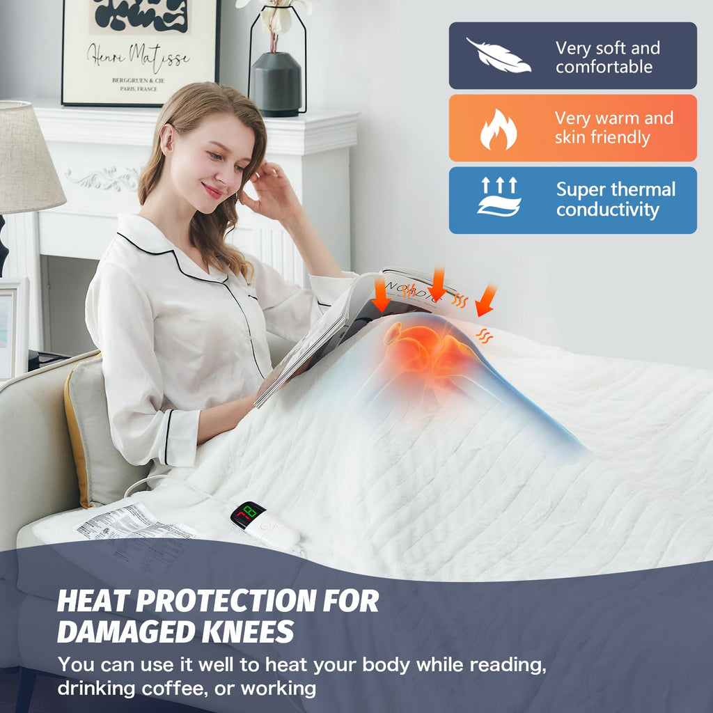 Manta Elétrica Aquecida OCTROT - Manta de Aquecimento em Sherpa de Lã para Sofá, Manta de Aquecimento de Pelo Sintético para Colo com Temporizador de 5 Posições e 10 Níveis de Aquecimento, Certificação ETL&FCC, para Adultos