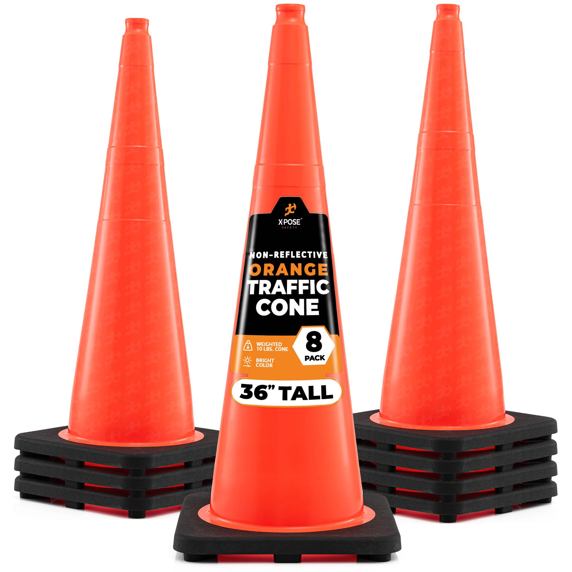 Xpose Safety 28 Inch Orange Traffic Cones Heavy Duty 10lb, 24-Pack - Multipurpose PVC Plastic Safety Cone for Parking, Soccer, Caution, Kids and Construction - DOT Approved