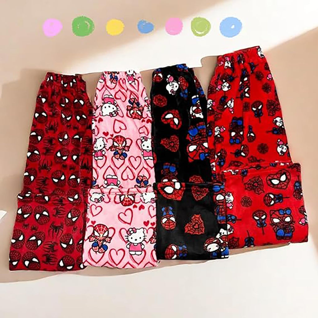 YSEKOR Anime Pajamas for Women Girls Cartoon Kawaii Cat All Over Print Fuzzy Flannel Pants Soft Cozy PJs