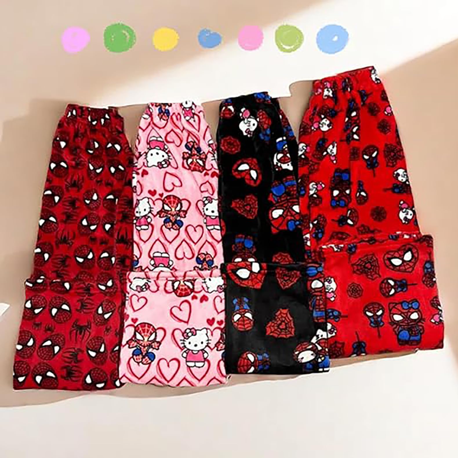 YSEKOR Anime Pajamas for Women Girls Cartoon Kawaii Cat All Over Print Fuzzy Flannel Pants Soft Cozy PJs