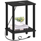 TUTOTAK End Table with Charging Station, Side Table with USB Ports and Outlets, Nightstand, 2-Tier Storage Shelf, Sofa Table for Small Space TB01BB040
