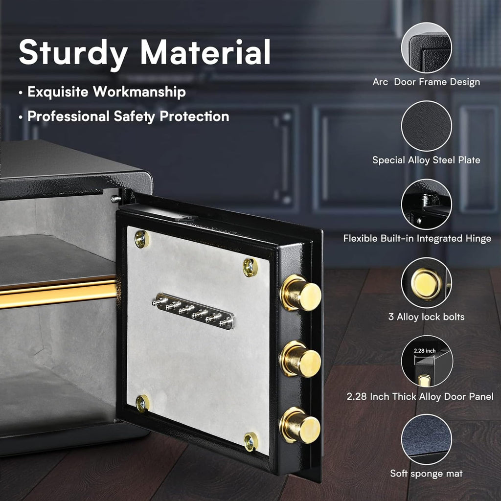 ADIMO Home Safe Box, 1.2 Cubic Feet Security Safe Box with Fireproof Waterproof Money Bag, Digital Keypad and Dual Key System, Personal Safe Fireproof Lock Box for Home Office Valuable Document